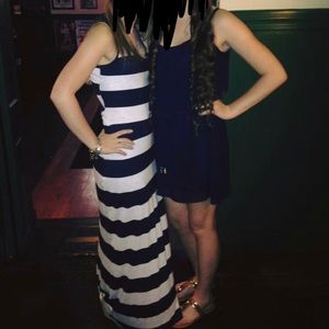 Navy and grey striped maxi dress